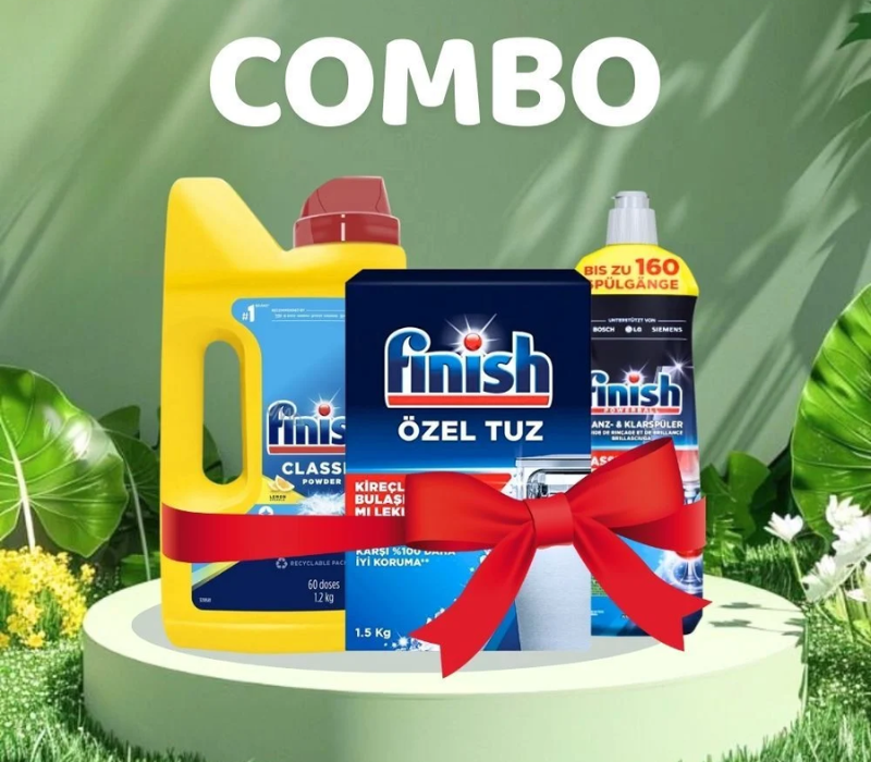Combo Bột rửa bát 1,2kg + Muối 1,5kg + Nước làm bóng 800ml