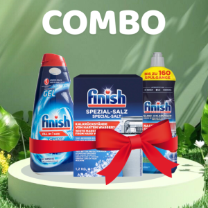 Combo Gel Rửa Bát Finish All In One Shine&Protect 650ml + Muối 1.2kg + Nước bóng 800ml
