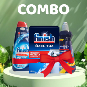 Combo Gel Rửa Bát Finish All In One Shine&Protect 650ml + Muối 1.5kg + Nước bóng 400ml Hương Chanh