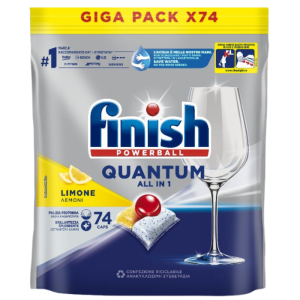 Combo Viên Rửa Bát Finish Quantum All in 1 74 Viên Hương Chanh + Muối 1.2kg + Nước bóng 800ml