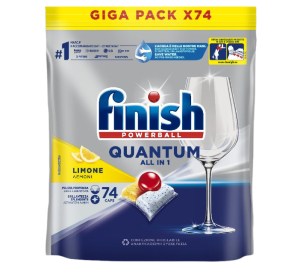 Combo Viên Rửa Bát Finish Quantum All in 1 74 Viên Hương Chanh + Muối 1.2kg + Nước bóng 800ml