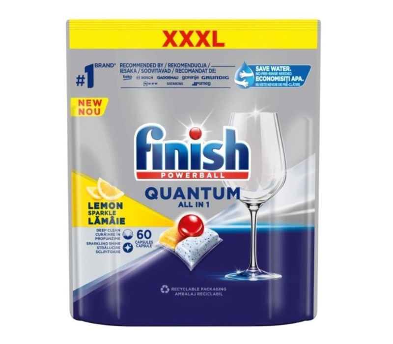Viên rửa bát Finish Quantum All in 1 60 viên hương Chanh