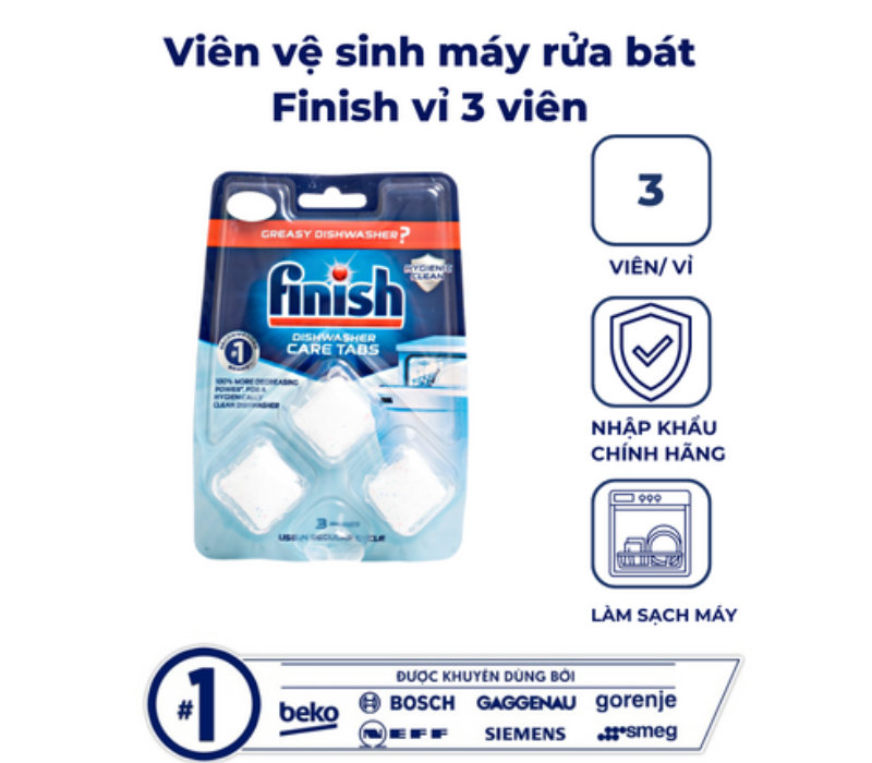 Viên vệ sinh máy rửa bát Finish vỉ 3 viên