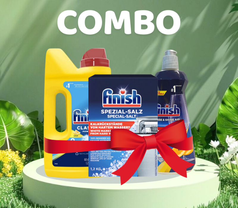 Combo Bột rửa bát 1.2kg + Muối 1.2kg + Nước Bóng 400ml Hương Chanh